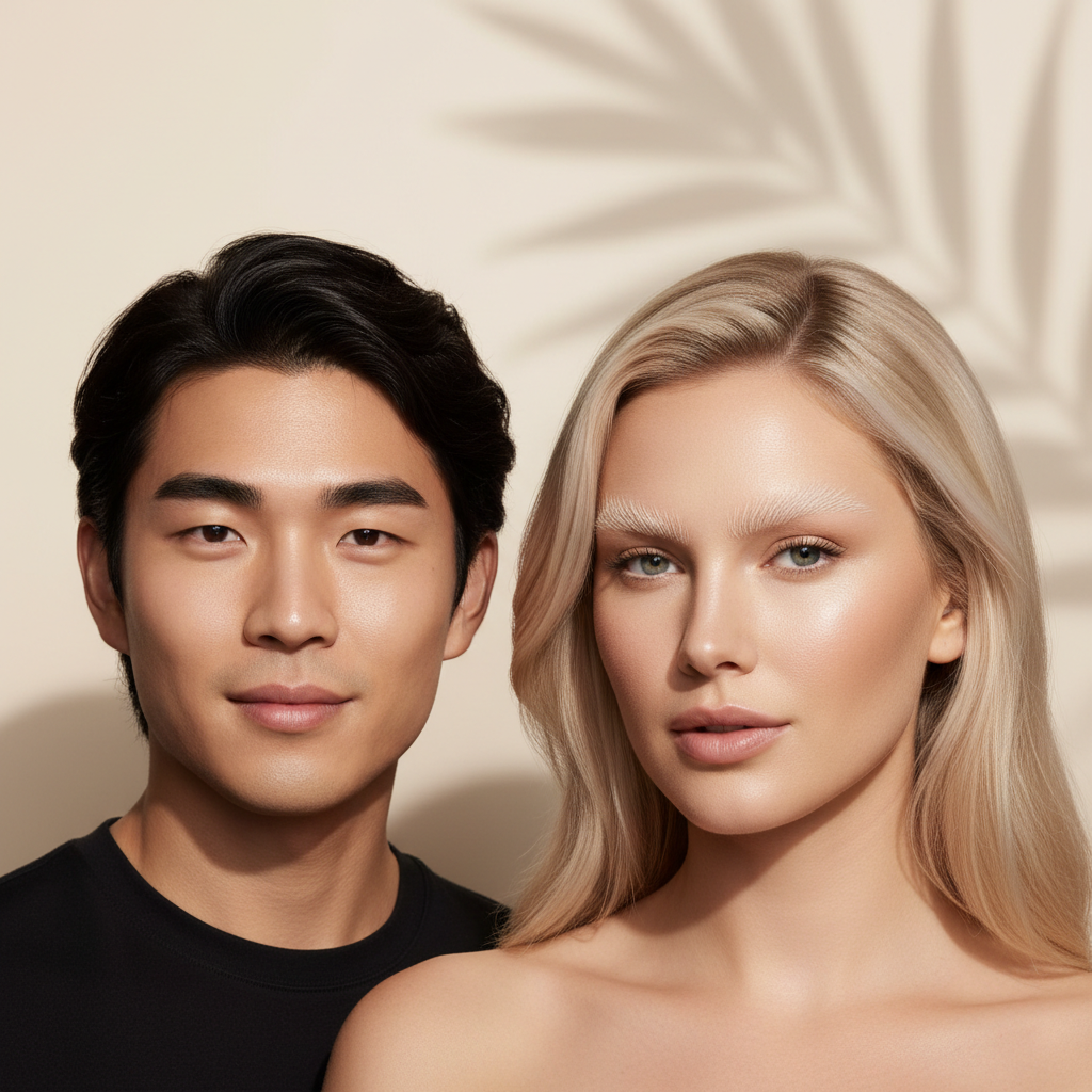 Man and woman with naturally full eyebrows