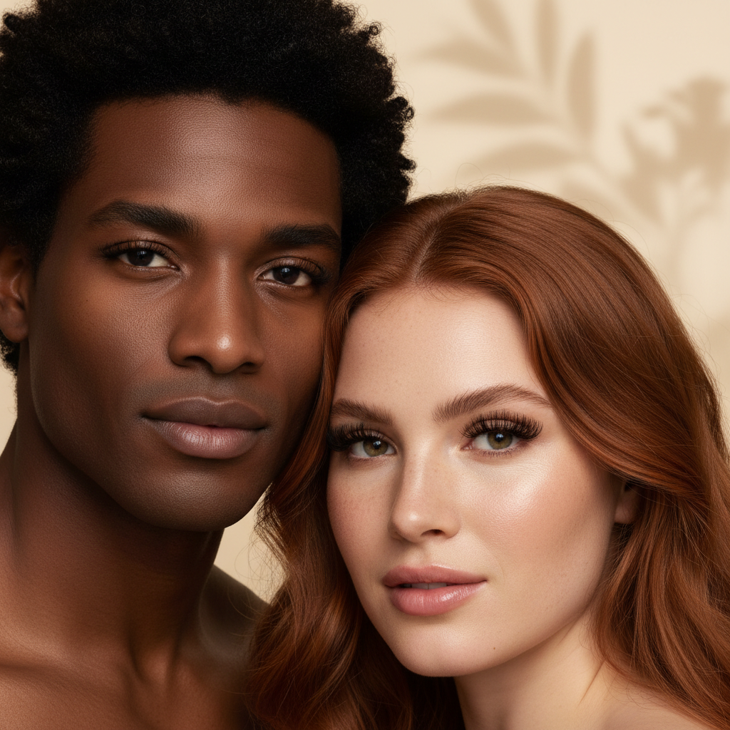 Man and woman with naturally long full eyelashes